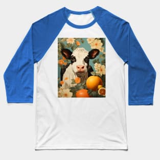 Retro Vintage Country Cow Floral Design - Rustic Farmhouse Art Baseball T-Shirt